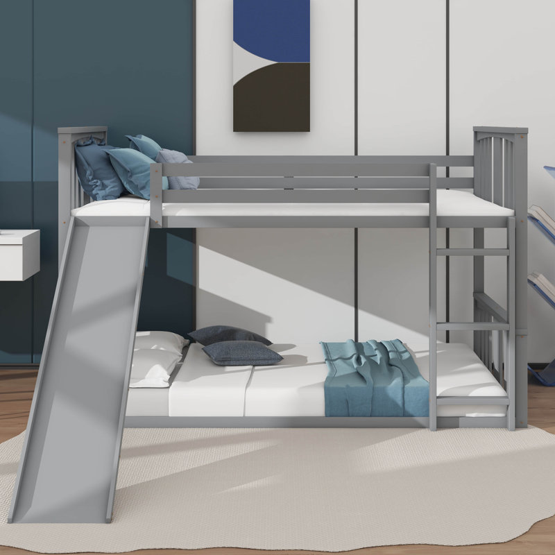 Twin On Twin Bunk Bed Featuring Exciting Slide And Sturdy Ascending Ladder