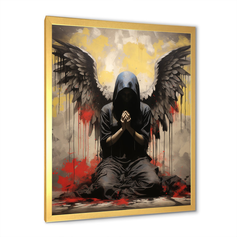 «Angel Wings Rebel Street Art III», Cadre doré simple, H 32 po x l 24 po x P 1 po