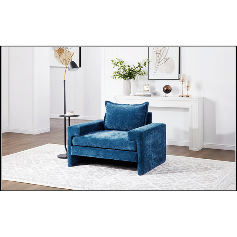 Fauteuil en chenille avec accoudoirs larges, coussin épais et dossier ergonomique pour un confort et un style ultimes, Bleu