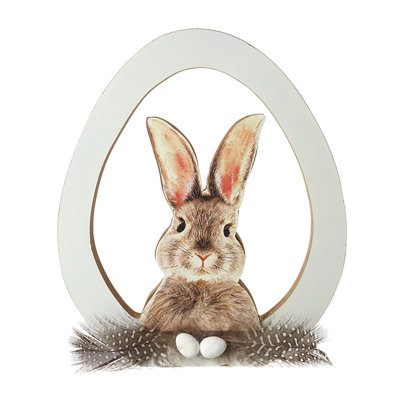 Wood Rabbit In Egg Standing Dec