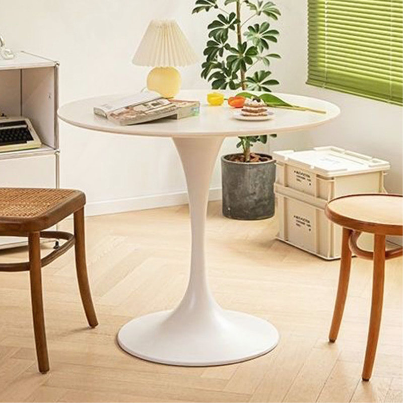 Modern Round Tulip Dining Table, 24 Inch Mid Century Coffee Table with MDF Top & Steel Base, Oval Kitchen Table for Living Room