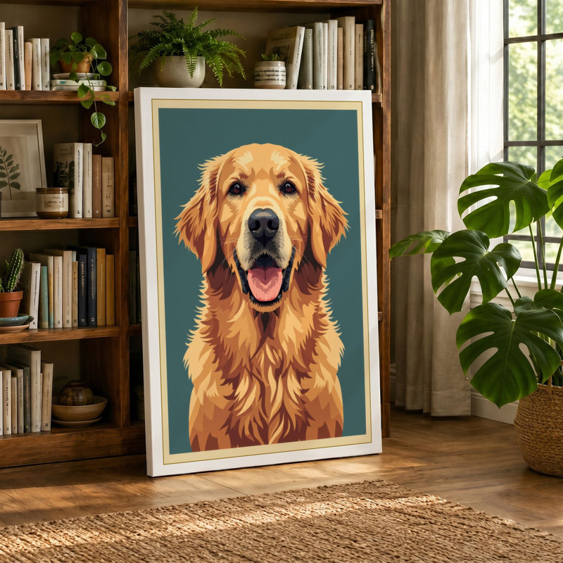 Golden Retriever Portrait Modern 1 Piece Wrapped Canvas Wall Art, 30x20 - 76.2 x 50.8 cm, Cream Border