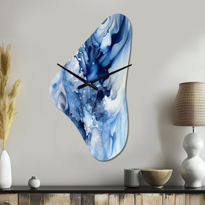 Abstract Classic Blue Waves V - Boomerang Shape Large Blue Wall Clock - Unique Shape