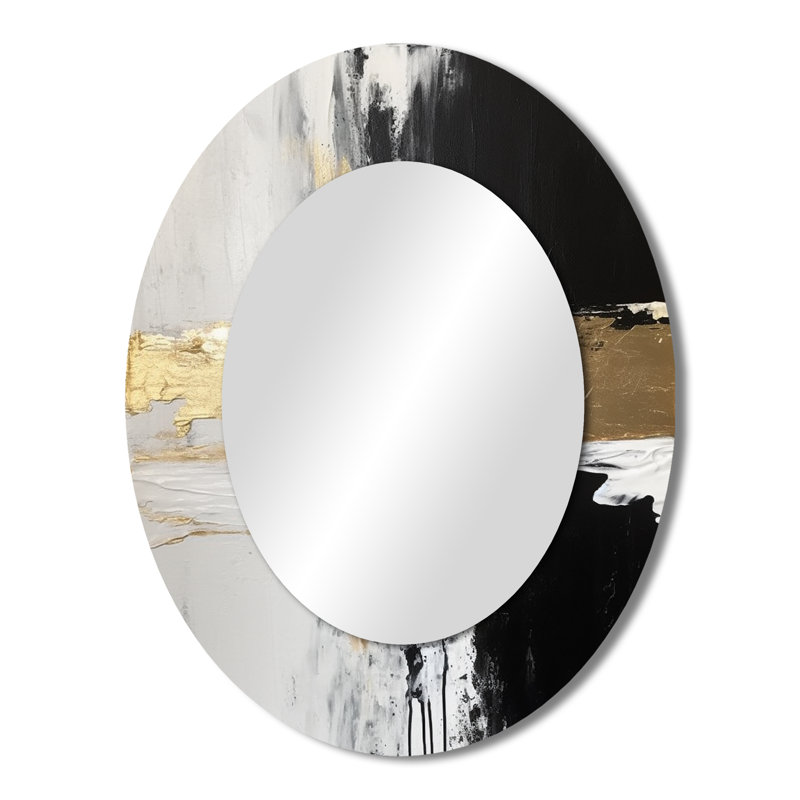 Horizontal Dimensions Abstract Gold Black - Modern Oval Wall Mirror, 43" x 33"
