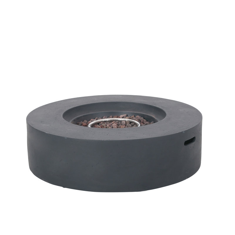 Modern Circular Mgo Propane Fire Pit – 50,000 Btu, Lightweight Concrete Construction, Dark Gray, Dark Gray