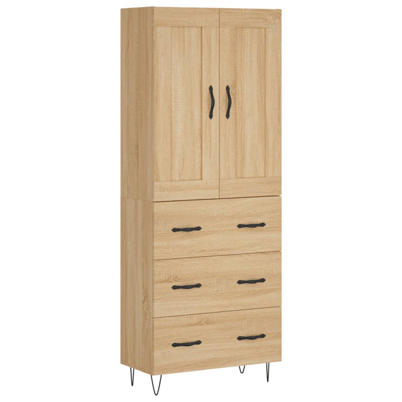 Longlier 69.5cm Wide 3 Drawer Highboard, Sonoma Oak