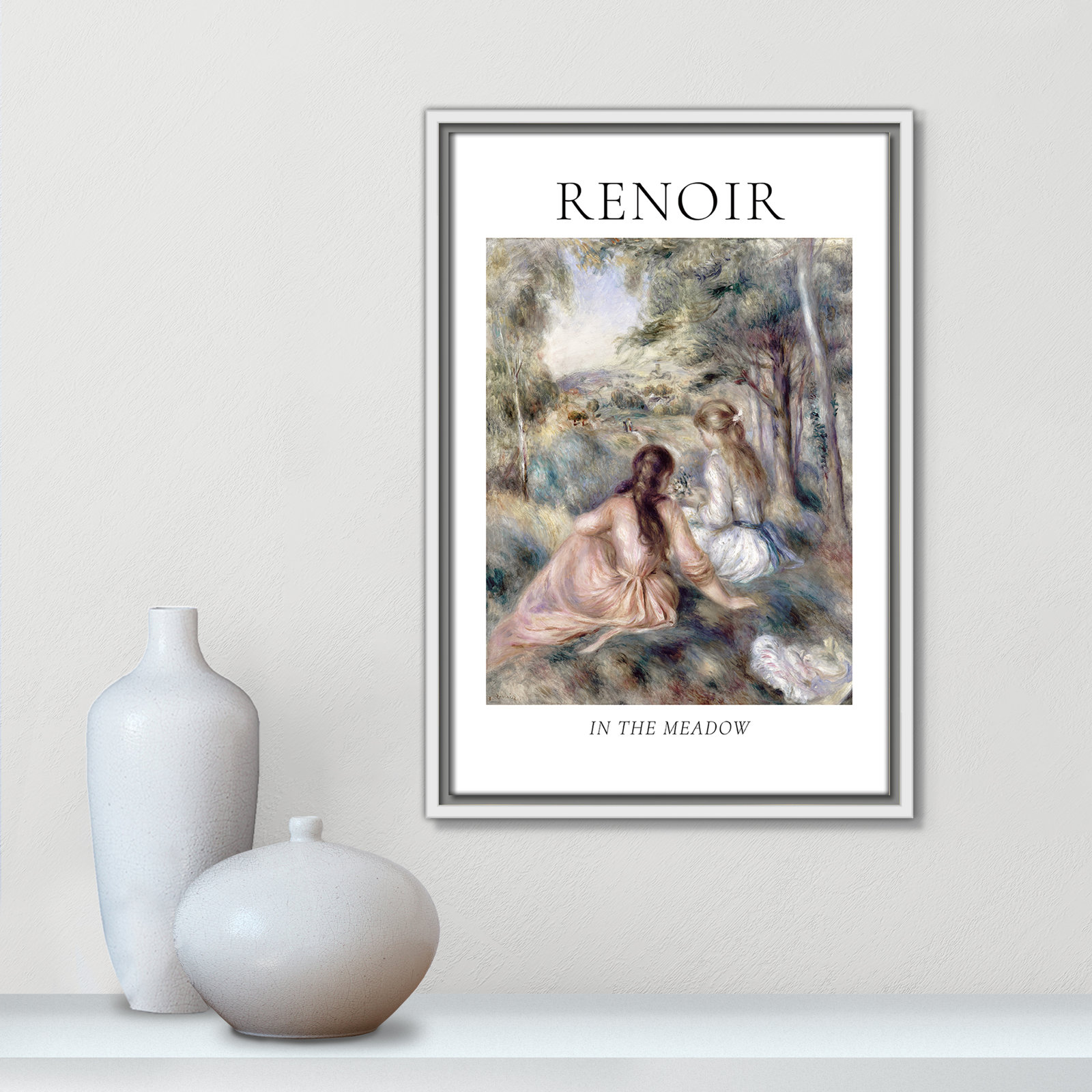Old Masters Collection " In The Meadow " by Auguste Renoir, No, 19.5" H x 13.5" W x 2" D, White Floater Frame