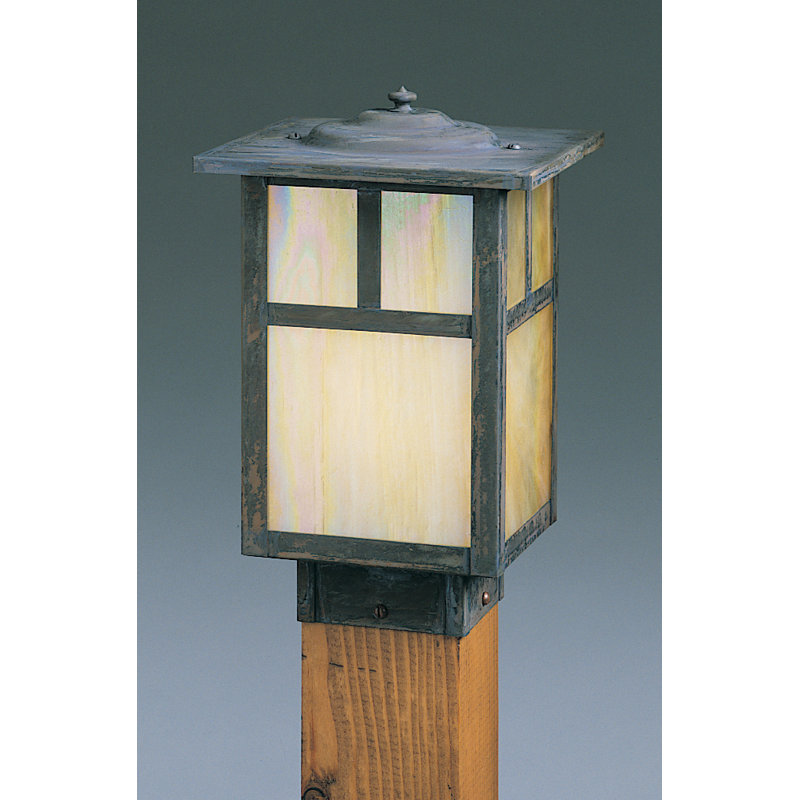 Mission LED Fence Post Cap, 10” H x 7" W / T - Bar, Raw Copper, Rain Mist