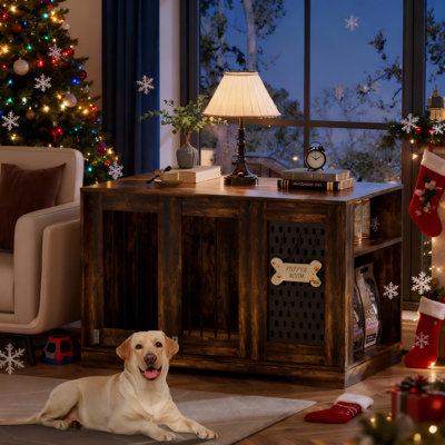 41.3''w Dog Crate Furniture with Sliding Door and Open Shelf