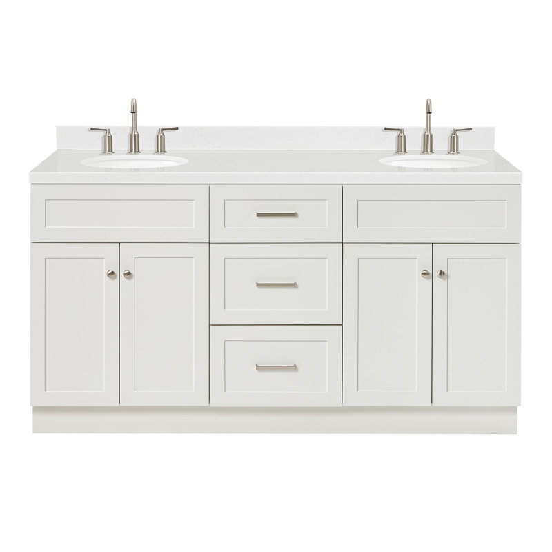 Abell 66.25'' Bathroom Vanity with Carrara Quartz Top, White