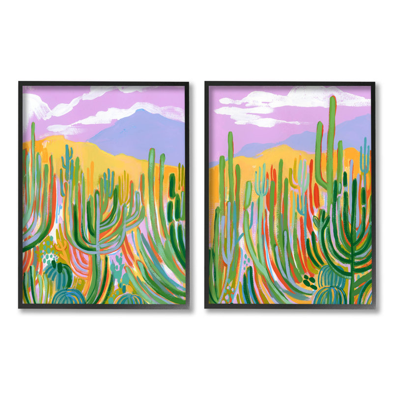 «Contemporary Cactus Desert Sky» par Laura Marr, ensemble de 2 impressions sur bois, H 14 po x l 22 po x P 1,5 po