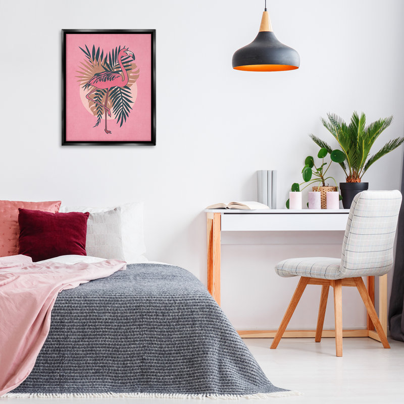 «Pink Retro Flamingo Brown» par Nataly White, Cadre flottant noir de jais, H 31 po x l 25 po