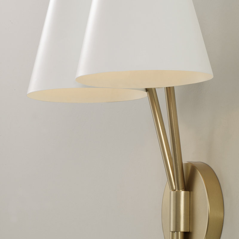 12.5" W x 23.25" H 2-Light Wallchiere Double Sconce in Aged Brass with Matte White Metal Shade, 12.5"W x 23.25"H x 7.5"E
