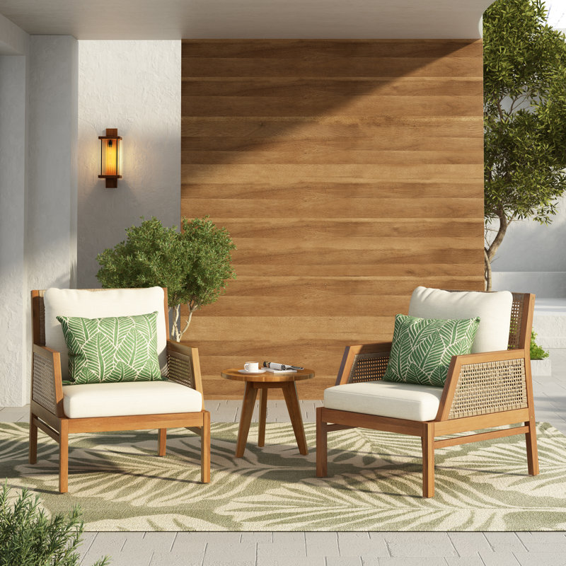 Chaises longues confort pour le patio, osier en bois d'acacia, extérieur rustique moderne
