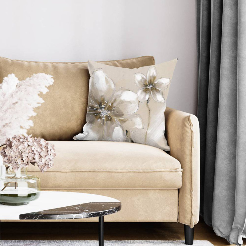 Two cream flowers - 20"x20" Throw pillow cover - Poly twill - Print on demand, 20"H x 20"W