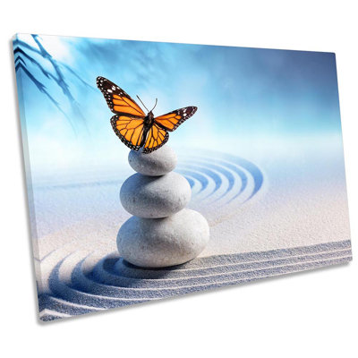 Butterfly Zen Stones Sand - Wrapped Canvas Print