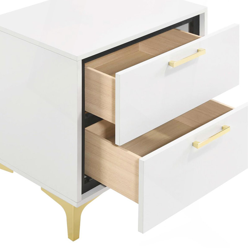 White 2-Drawer Rectangular Nightstand, White
