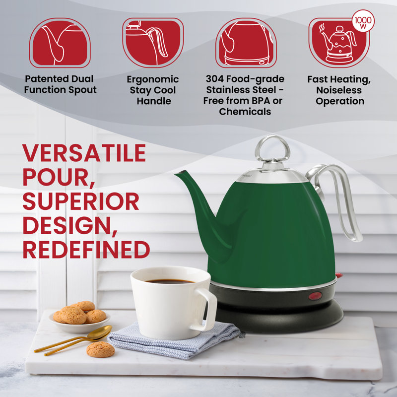 Chantal 1 qt. Stainless Steel Electric Tea Kettle, Forest Green