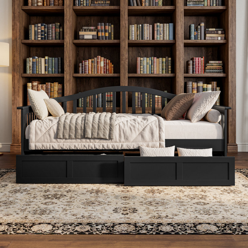 Lit de jour en bois avec tiroirs de rangement Mission, Black
