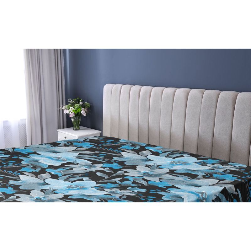 Drap-housse à motif floral Ambesonne, Noir, bleu ciel, gris / floral, Drap-housse très grand californien