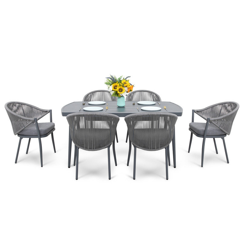 7-Piece Aluminium Garden Dining Set with Pre-Assembled Chairs, Grey, Grey