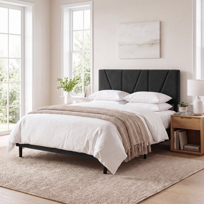 Tête de lit double / grand seulement, tête de lit tapissier en lin, noir | Tête de lit avec réglages de hauteur, rembourrage en éponge haute densité, bois robuste et durable, texture luxueuse, assemblage facile