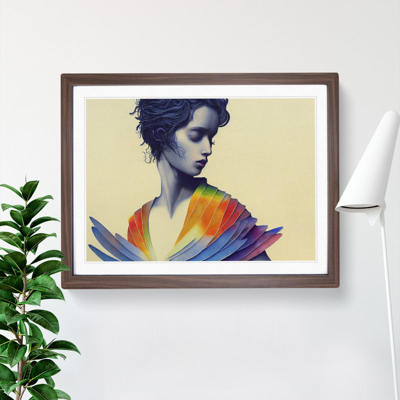 XH1022-10286X Woman In A Rainbow - Single Picture Frame Print, 25cm H x 34cm W, Walnut 
