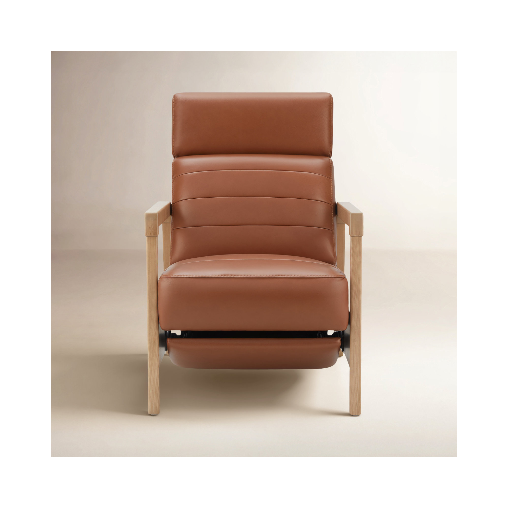 Amada Genuine Leather Power Recliner (Set of 2), Brown Genuine Leather, Beige