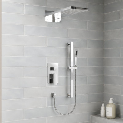 Pressure-Balanced Wall Mounted Shower System, 22" Waterfall & Rainfall Shower Head with Slide Bar Handheld Shower