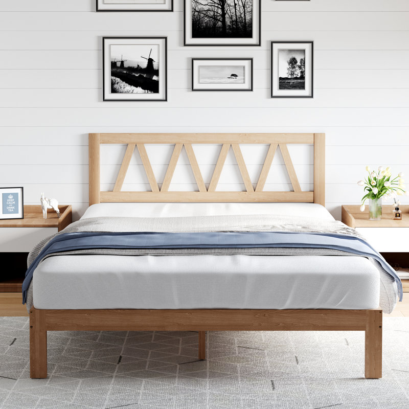Base de lit en bois massif avec tête de lit, Très grand, Naturel