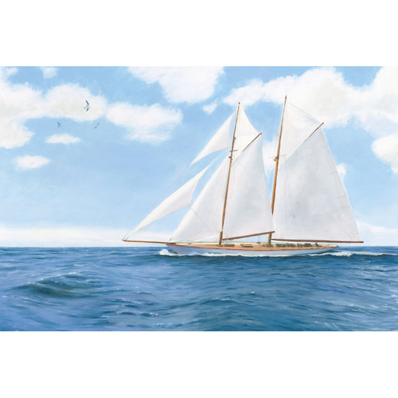 Majestic Sailboat White Sails by James Wiens - Wrapped Canvas Painting, 61cm H x 91cm W