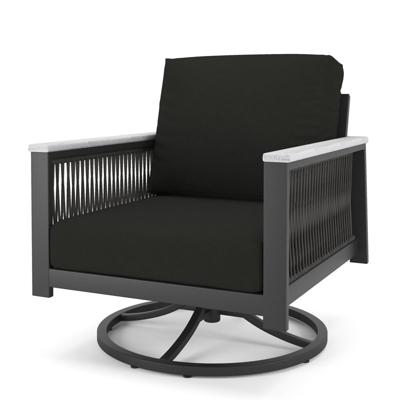 Chaise d'extérieur en métal doré avec coussin Townsend, Toile Sunbrella® noir