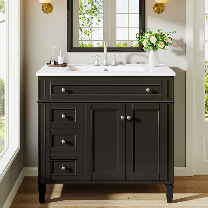 Meuble-lavabo moderne avec lavabo et rangement spacieux, 36", Noir