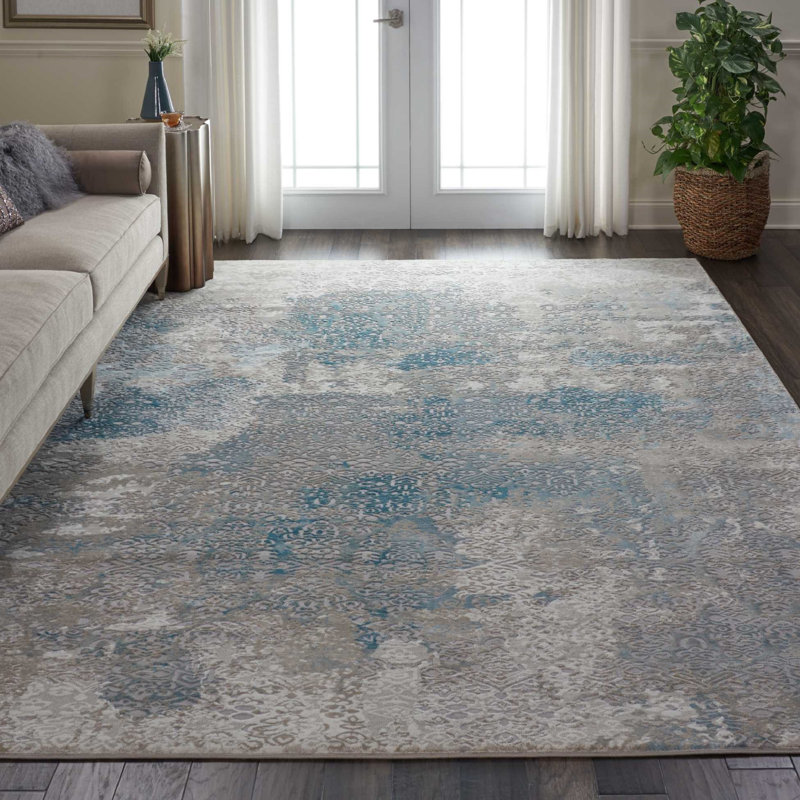 Tapis bleu / beige Saliba, Rectangle 3 pi 9 po x 5 pi 9 po