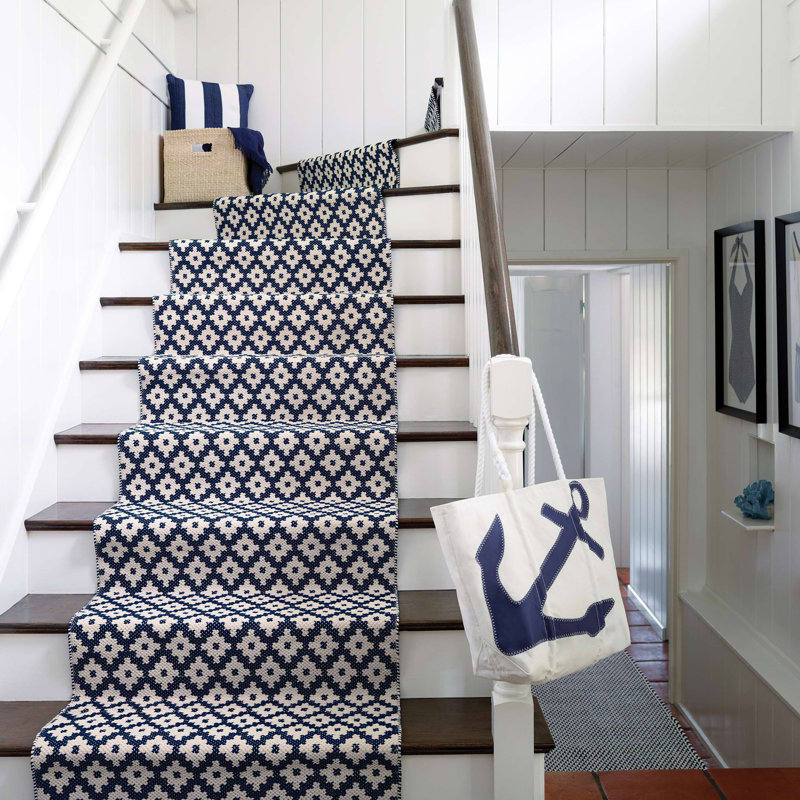 Navy and White Striped Rectangular Outdoor Lumbar Pillow