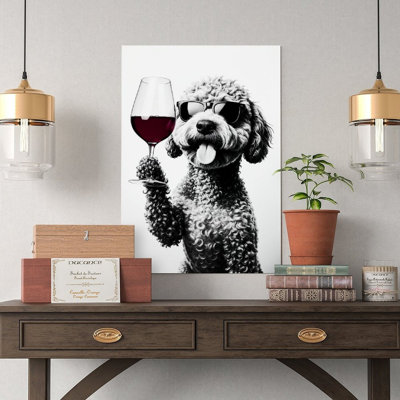 Canvas Wall Art Labradoodle Dog Drinking Wine Poster-2 Vintage Poster Print Home Decor