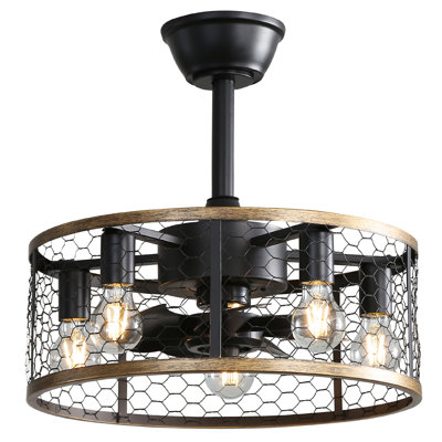 51CM 7 - Blade Caged Ceiling Fan With Remote Control And Light Kit Included