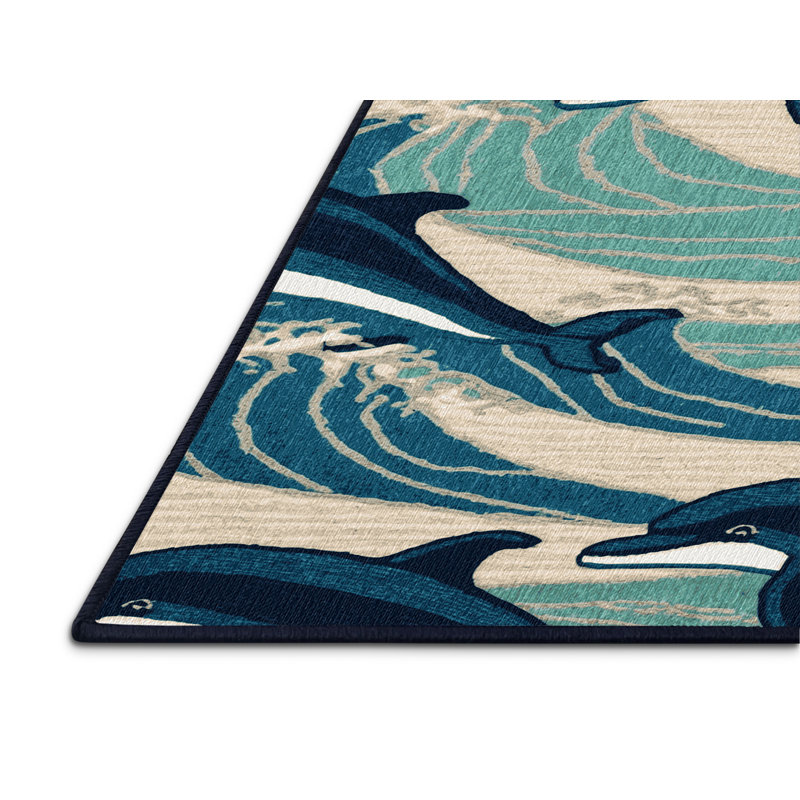 Washable Dolphins Nautical Area Rug, Rectangle 5' x 7'
