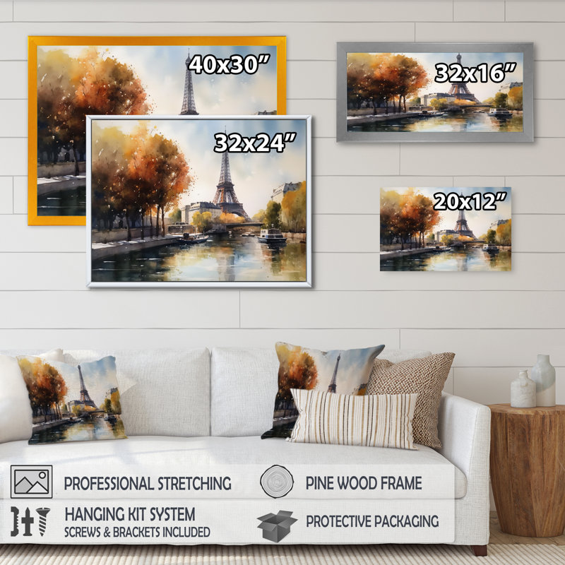«Pastel Eiffel Tower In Paris IV - City Paris», art mural sur toile, H 12 po x l 20 po x P 1 po
