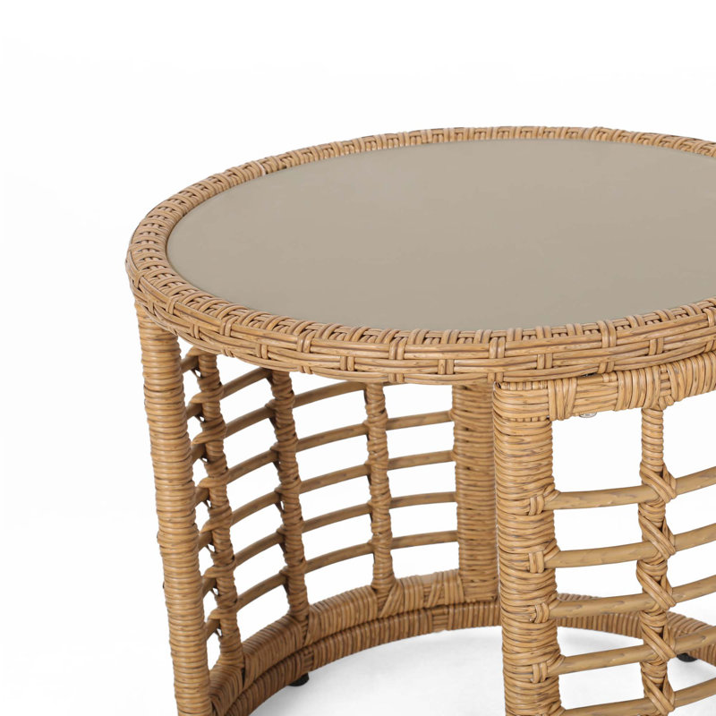Taranto Round Metal Outdoor Side Table , 18.25'' in. W 18.25'' in. D, Light Brown