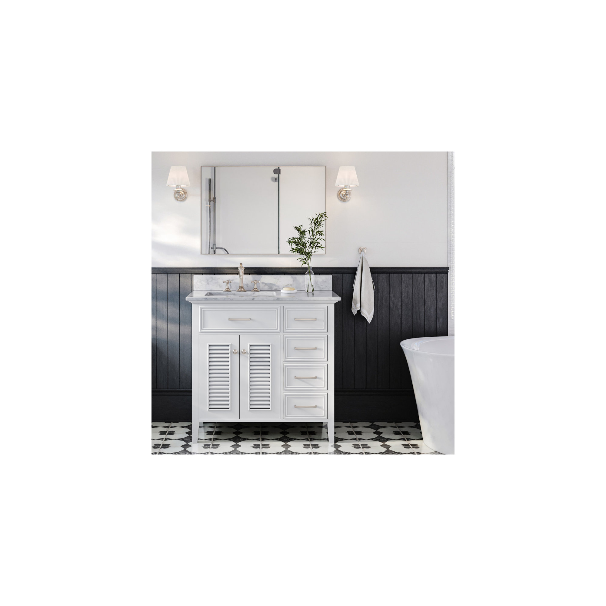 37'' Single Bathroom Vanity, White, Left