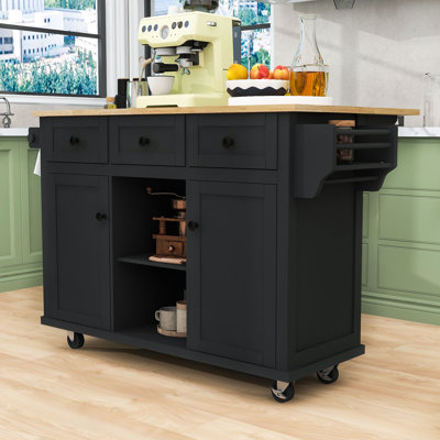 Modern Rolling Wooden Kitchen Cart with Storage Cabinets, Drawers and Drop-Leaf by Lark Manor