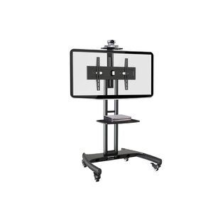 Rocelco Video Conferencing Black Fixed Floor Stand Mount for Greater than 50" Screens with Shelving, Holds up to 100 lbs