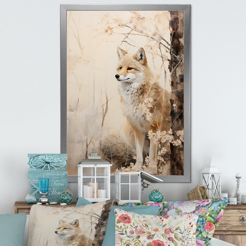 Minimal Wolf in Forest - reproduction sur toile, Cadre photo argenté, H 32 po x l 16 po x P 1 po