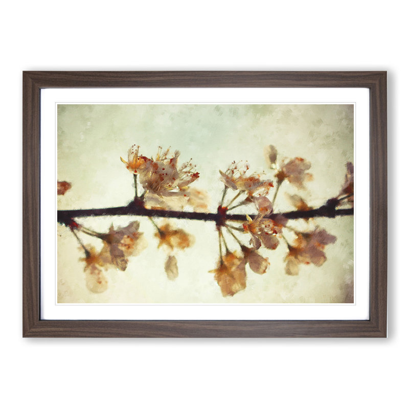Pink Cherry Blossom Flowers Vol.12 - Framed Print, 36cm H x 48cm W x 2cm D, Walnut Framed