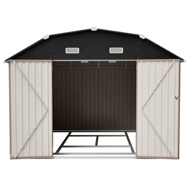 10X12 Ft Outdoor Storage Shed, Heavy Duty Rust-Resistant Steel Tool Shed With Floor Frame Kit, Gray