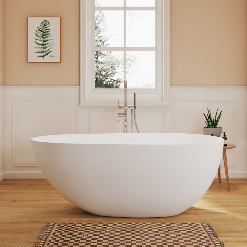 Baignoire profonde autoportante à surface solide 59 po Fslefay, Blanc