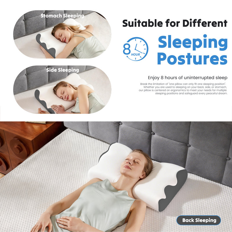 Ergonomic Contour Pillow for Side & Back Sleepers, Memory Foam Cervical Pillow for Neck Support & Shoulder Pain Relief