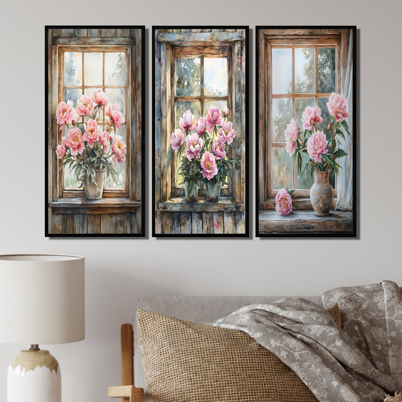 Pe pivoines par The Farmhouse Window I - Collection de reproductions sur toile, H 40 po x l 60 po, Noir