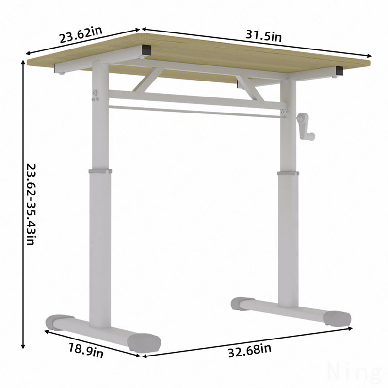 Bureau d'étude réglable adapté aux enfants et aux adultes, bureau à domicile multifonctionnel réglable en hauteur, design compact, dimensions du bureau: 60 cm x 80 cm, cadre blanc avec tablette en bois naturel